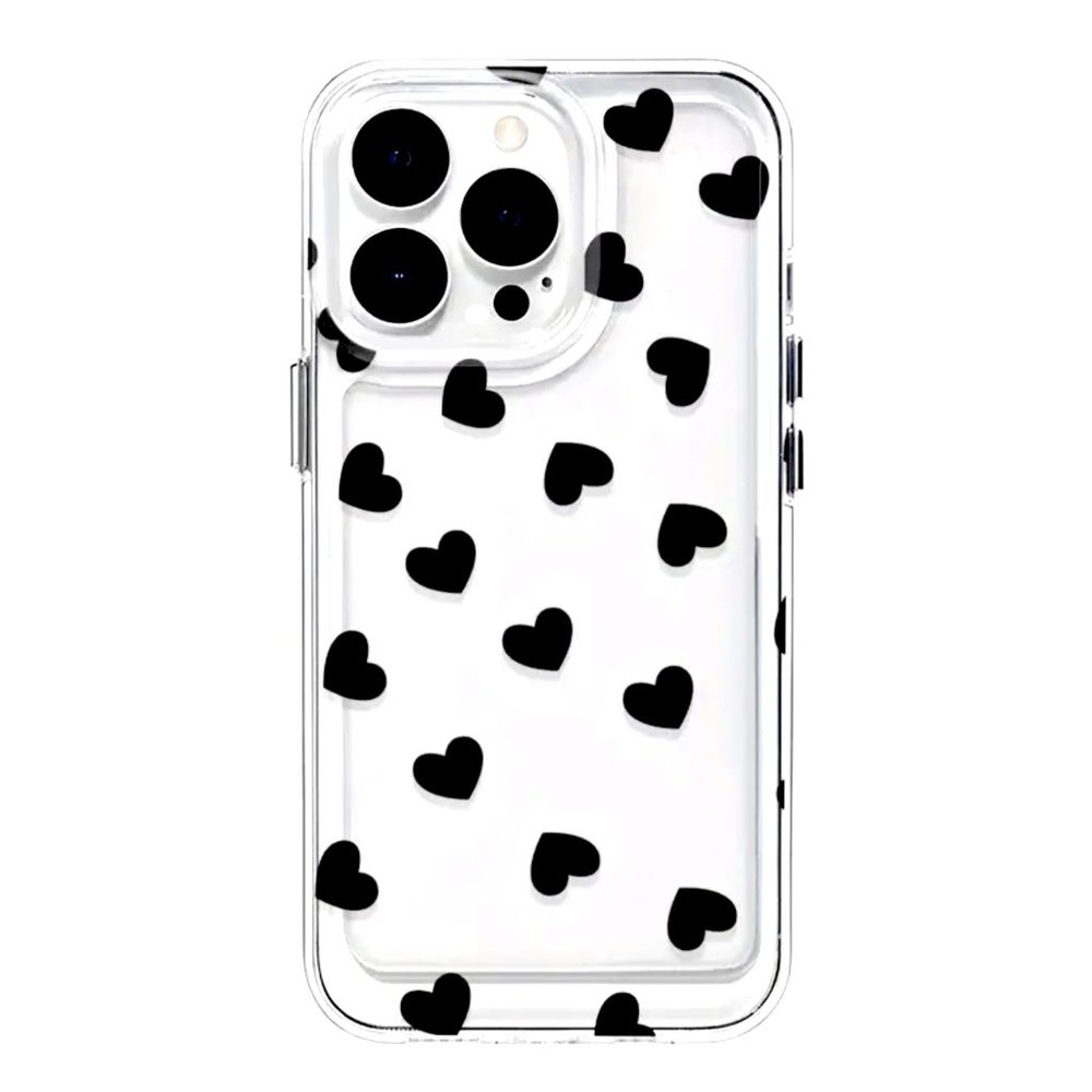 NWT Clear Black HEARTS iPhone 15 Pro Max Phone Case